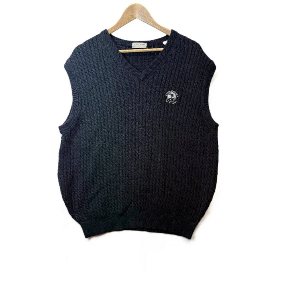 Pebble Beach Golf Sweater Vest Men's XL Black Cable Knit V-Neck Classic